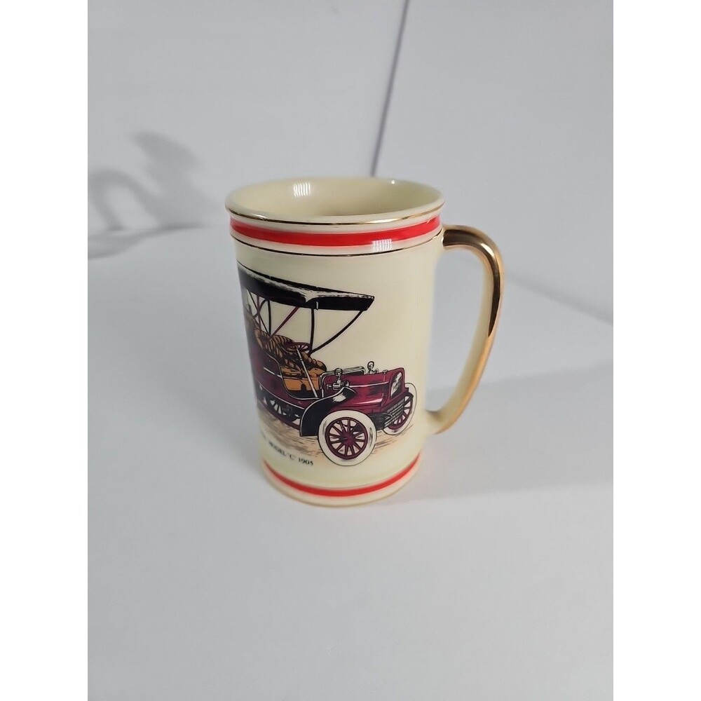 Buick Model 'C" 1903 VTG Tall Mug Cup 5.5" Tall Hyalyn #620 White w/Gold Accents